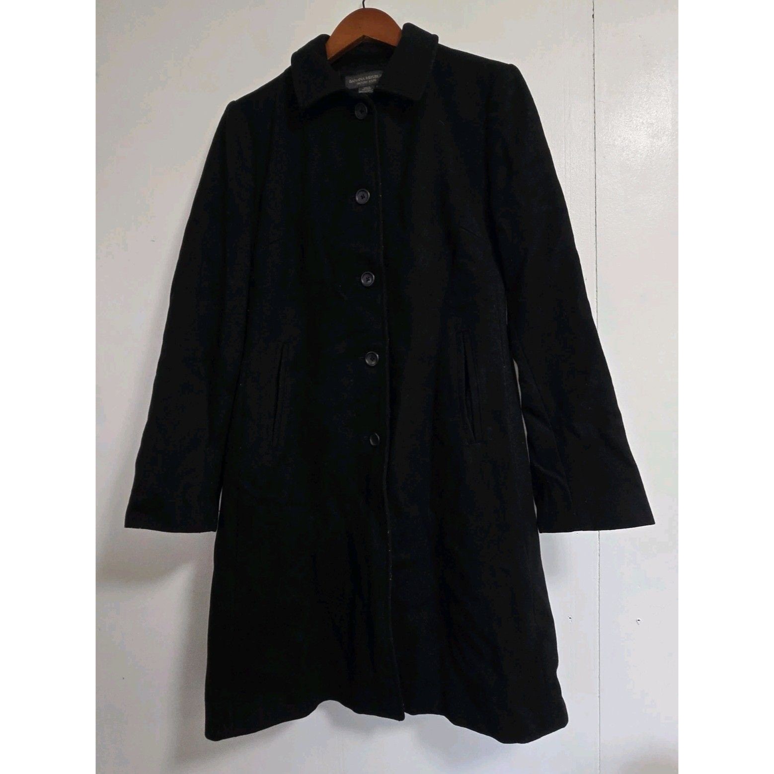 Banana Republic Coat Womens M Black Button Wool Blend Old Money Classic